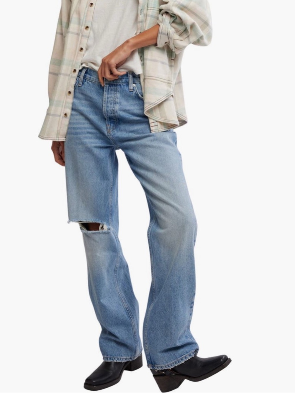 Free People “Holly” Ripped Bootcut Jeans